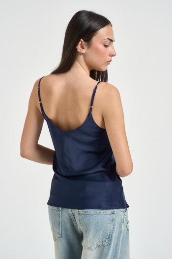 Top donna effetto satin blu - 3