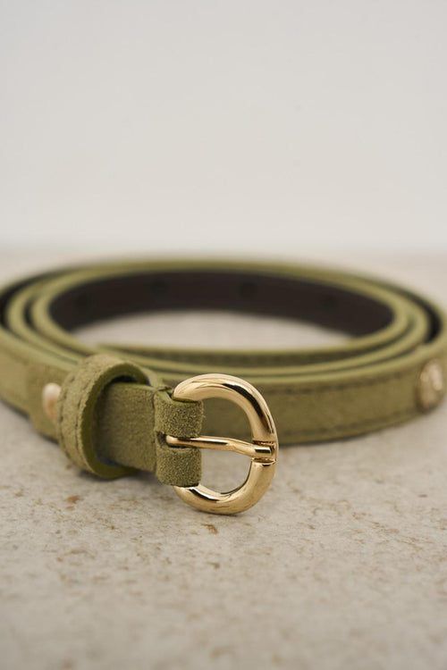 Green suede women's belt with studs - 2