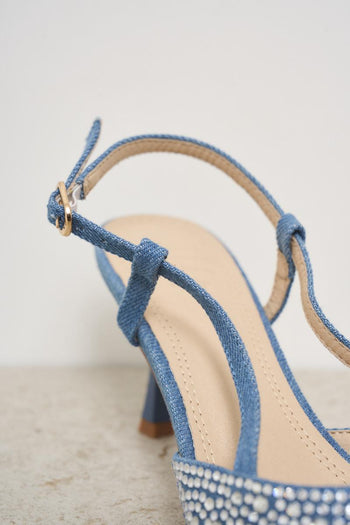 Demi-leather heeled shoe with rhinestones - 6