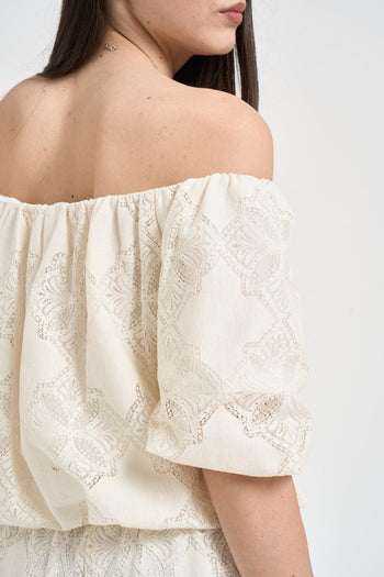 Set coordinato top e pantalone in pizzo panna - 5