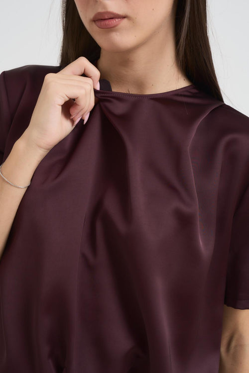 T-shirt donna con dettaglio arricciato sul fondo prugna - 2