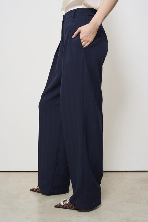 Women's blue pinstripe lurex trousers - 2