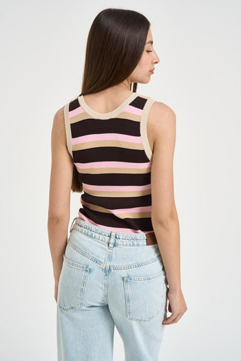 Top donna smanicato a righe multicolor - 3