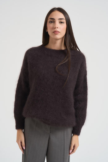 Maglione donna in misto mohair marrone - 3