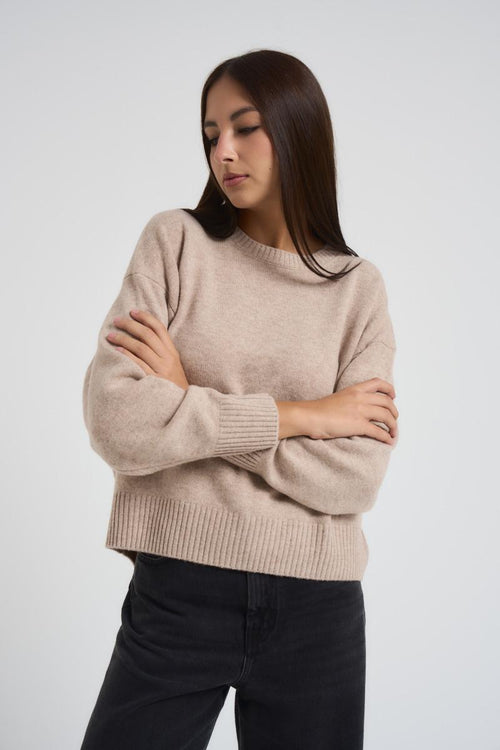 Maglia girocollo donna beige - 1