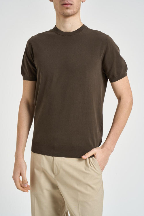 T-shirt uomo girocollo in maglia marrone