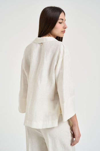 Blusa donna scollo a V avorio - 4