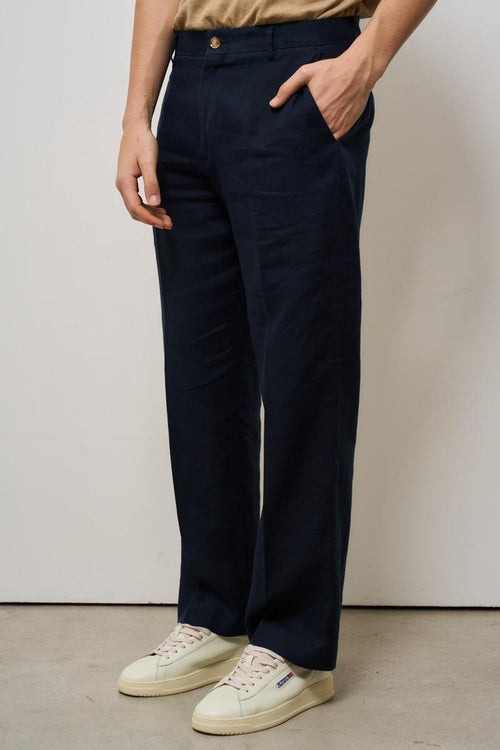 Pantalone uomo in lino blu - 2