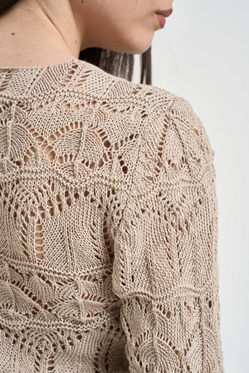 Cardigan donna cropped in maglia traforata corda - 5