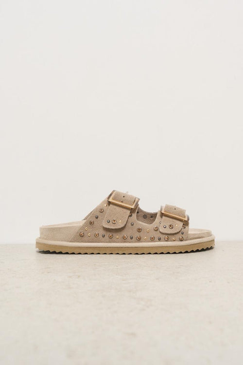 Women's beige suede sandal with studs