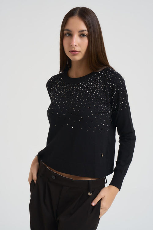 Maglia donna con strass nera