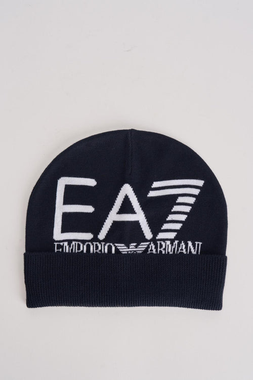 Berretto uomo blu con logo frontale
