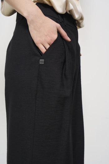 Women's black palazzo trousers in linen - 4