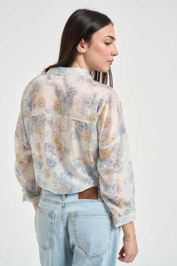 Camicia donna fantasia floreale celeste - 3