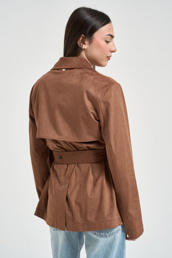 Blazer donna in suede cuoio - 3