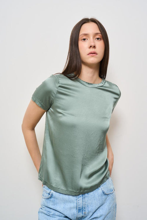 T-shirt donna girocollo verde satinata