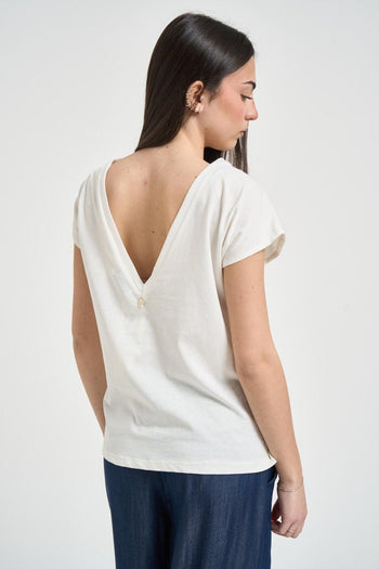 T-shirt donna con scollo sul retro bianca - 3