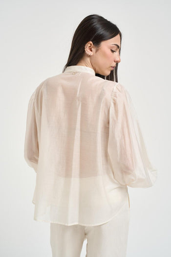 Blusa donna con pietre panna - 3