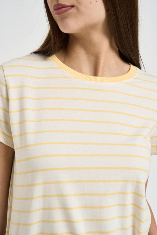 T-shirt donna girocollo a righe gialla - 2