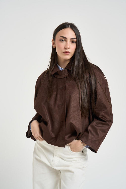 Bomber donna in suede marrone - 2