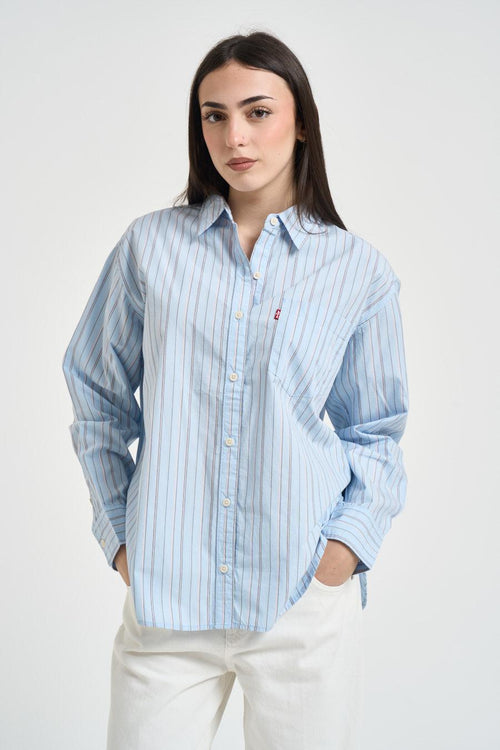 Camicia donna a righe verticali azzurre