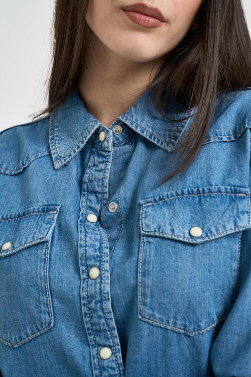 Camicia donna in denim blu chiaro - 2
