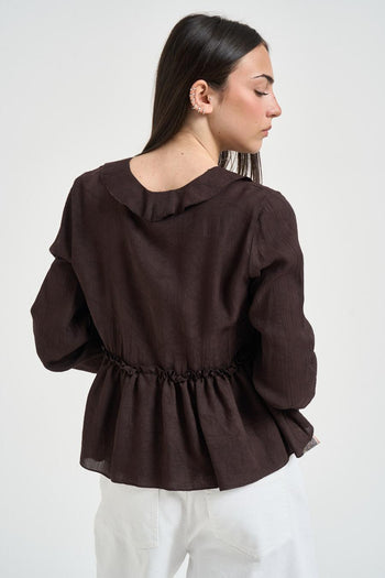 Blusa donna a manica lunga marrone - 4