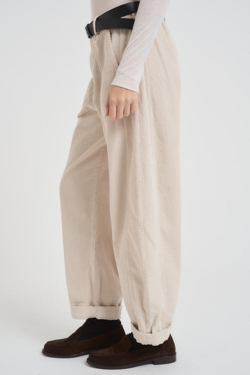 Pantalone donna a costine panna - 2
