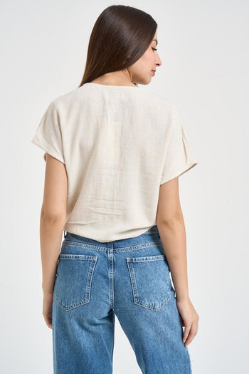 Camicia donna cropped con nodo beige - 3
