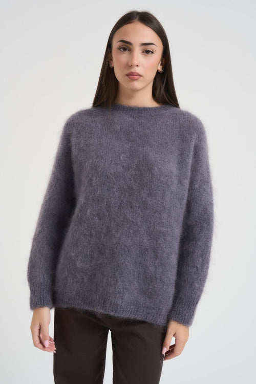 Maglione donna in misto mohair grigio - 2