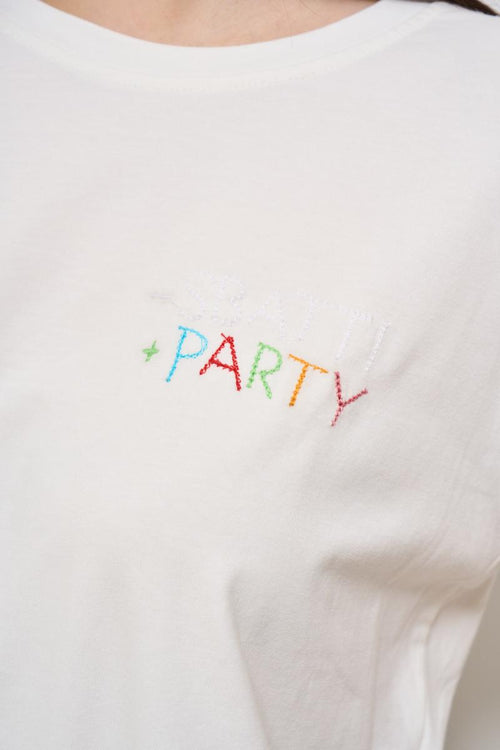 T-shirt girocollo bianca con ricamo Party - 2