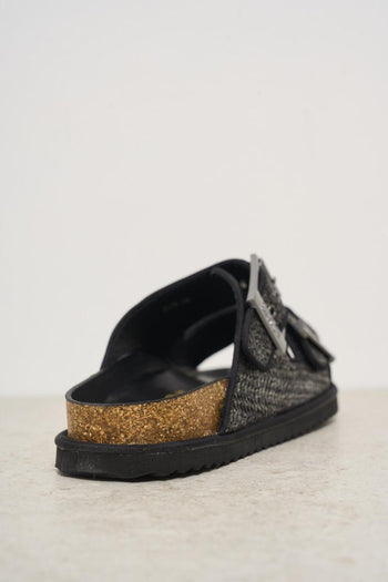 Sandalo donna in rafia laminato nero - 5