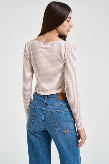 Maglia donna a righe bianca e rosa - 3