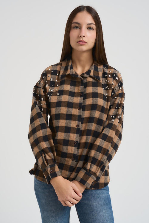 Camicia donna a quadri marrone