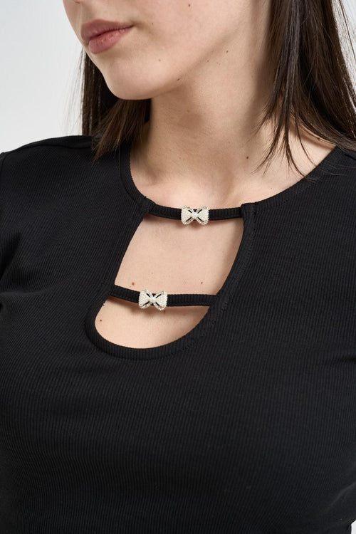 T-shirt donna con gioiello nera - 2