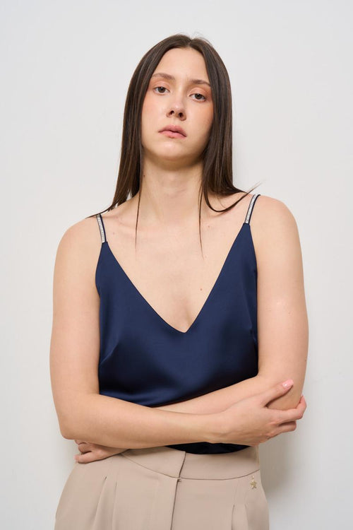 Top donna scollo a V blu.