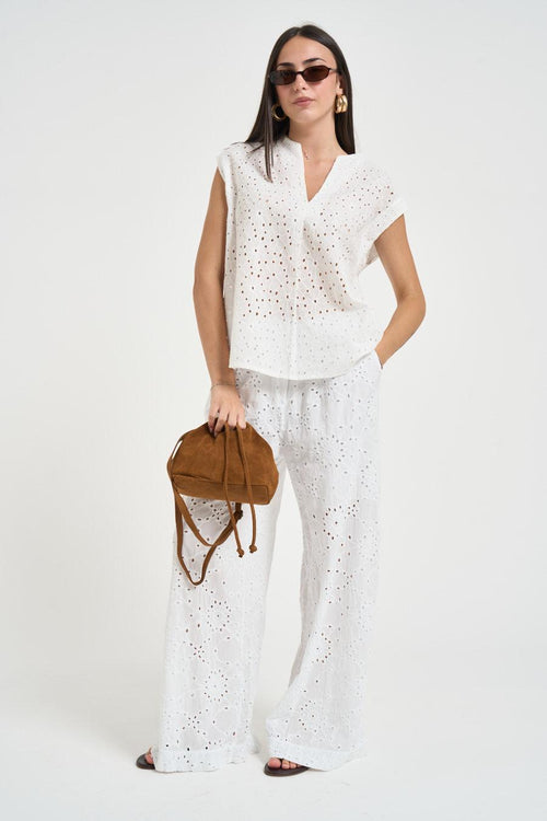 Blusa donna in sangallo bianca - 1