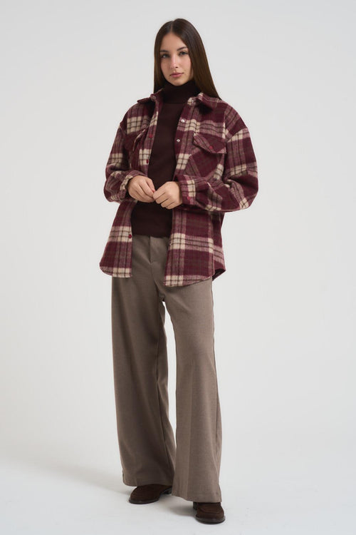 Camicia donna over a quadri vino