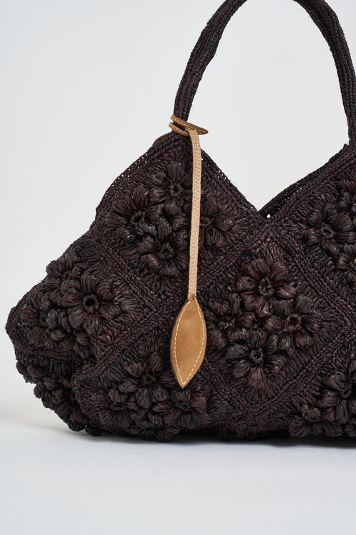 Borsa donna in rafia a spalla marrone - 2