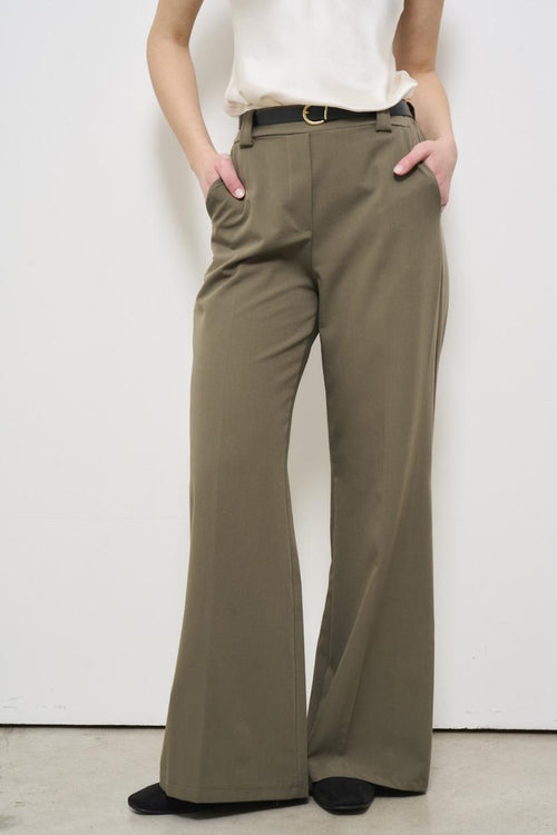 Green women's trousers with belt - 2