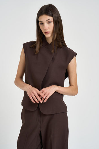 Gilet donna con bottone asimmetrico moro - 4