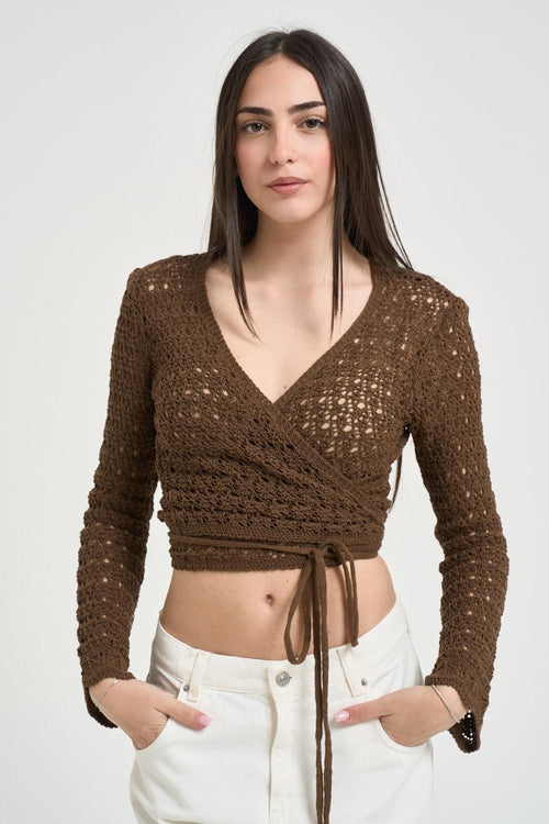 Cardigan donna incrociato tabacco - 1