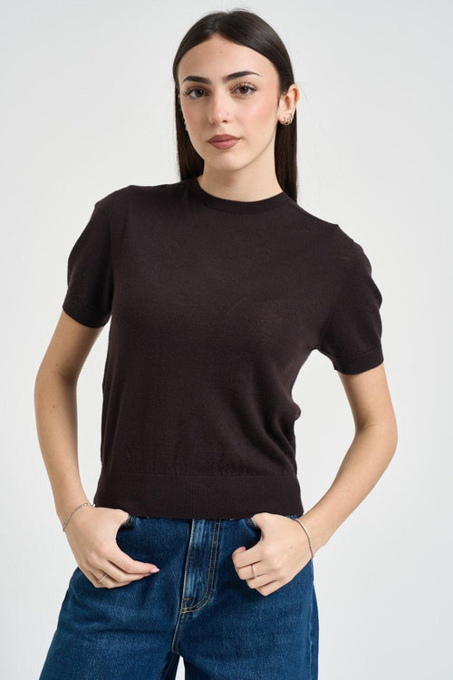 Maglia donna manica a sbuffo marrone