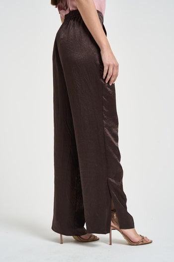 Pantalone donna satinato marrone - 4