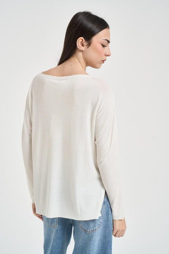 Maglia donna scollo a barca bianca - 3