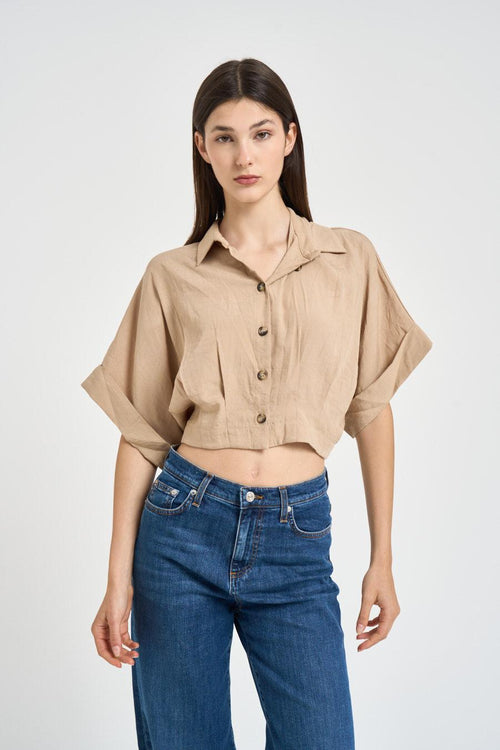 Camicia donna cropped sabbia - 1