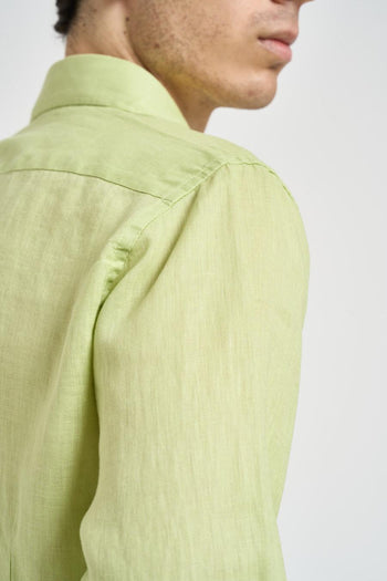 Camicia uomo verde lime in lino - 5