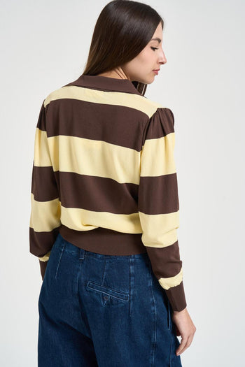 Polo donna a righe marrone e gialla - 3