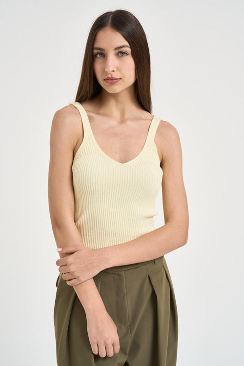 Top donna in maglia a costine giallo