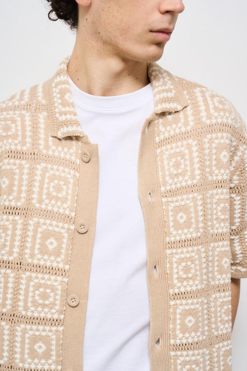 Camicia uomo in fantasia quadri beige - 2